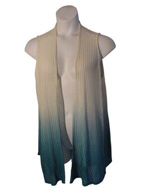 Chico's Travelers 2 (L) White Blue Ombre Open Front Vest